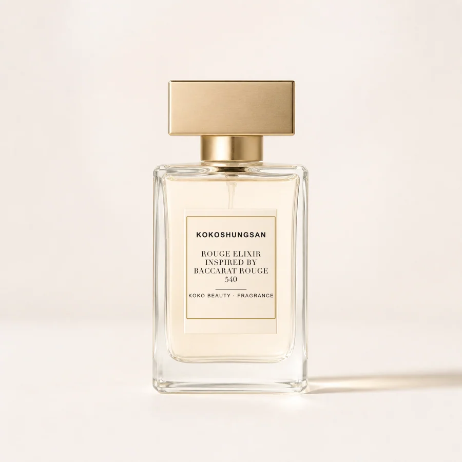 Kokoshungsan Rouge Elixir fragrance bottle with integrated label